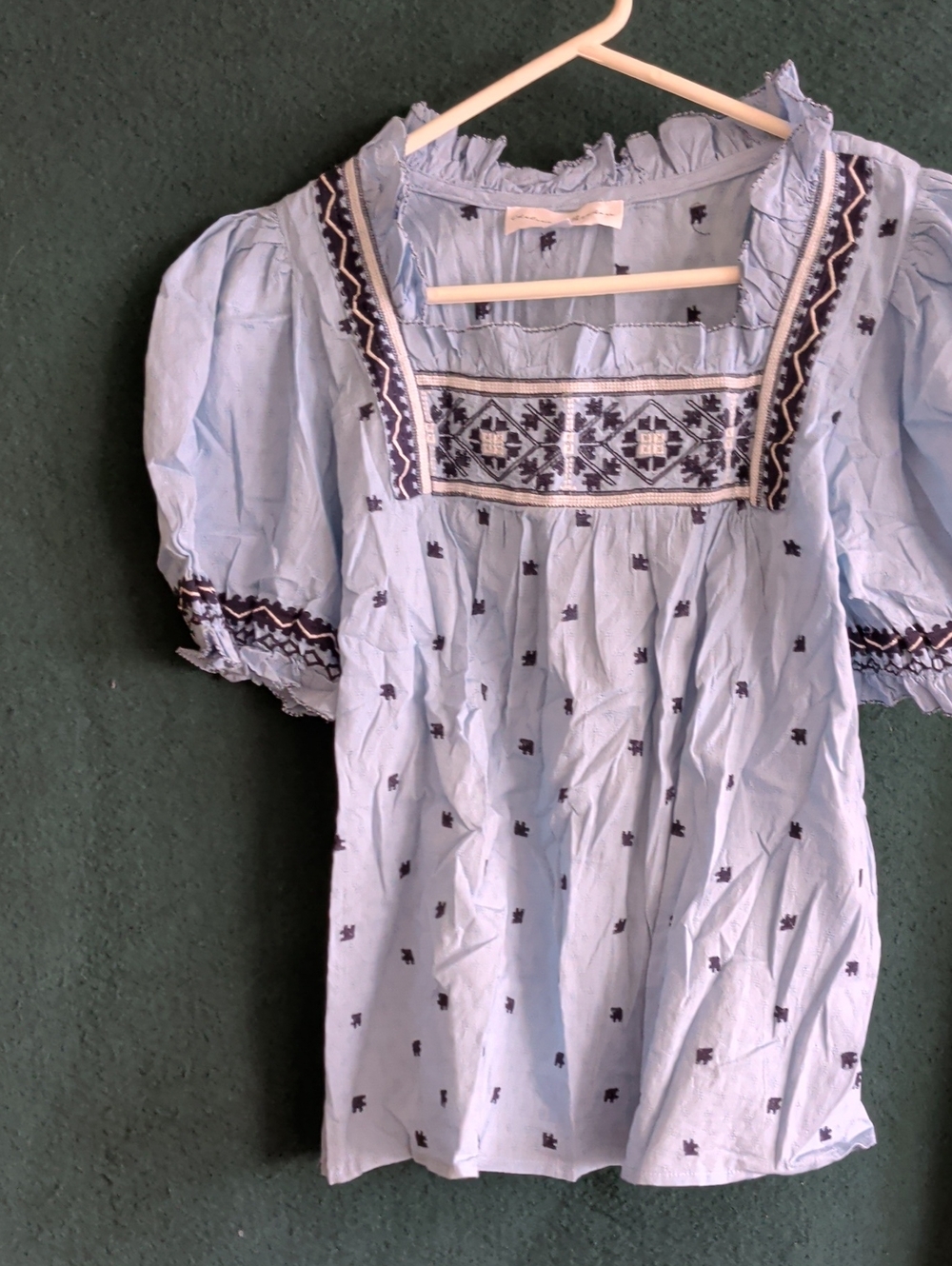 Women's Light Blue Embroidered Smock Shirt